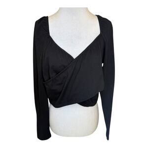 Vero Moda Women's XL Black Wrap Crop Top Blouse Long Sleeve NWOT